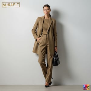 Women’s Light Khaki Oversized 2-Piece Suit | Custom-Tailored | Perfect Suit for Conference, Prom, Office Wear & Business Meetings
