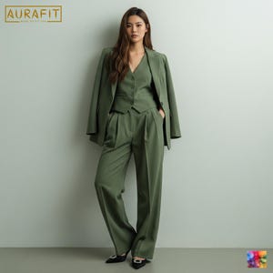 Olive Green Wide-Leg Pantsuit: Custom Tailored Women&#39;s Suit
