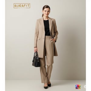 Women’s Beige Oversized 2-Piece Suit | Custom-Tailored | Perfect Suit for Conference, Prom, Office Wear & Business Meetings