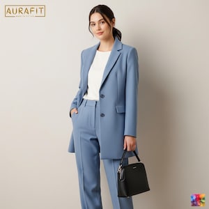 Women’s Powder Blue Oversized 2-Piece Suit | Custom-Tailored | Perfect Suit for Conference, Prom, Office Wear & Business Meetings
