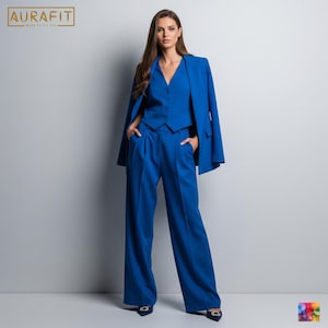Women&#39;s Cobalt Wide-Leg Pantsuit | Custom-Tailored | Perfect for Weddings, Cocktails, Prom, Office Wear & Business Meetings