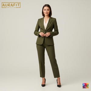 Custom Tailored Olive Green Suit: Women&#39;s Business & Event Wear