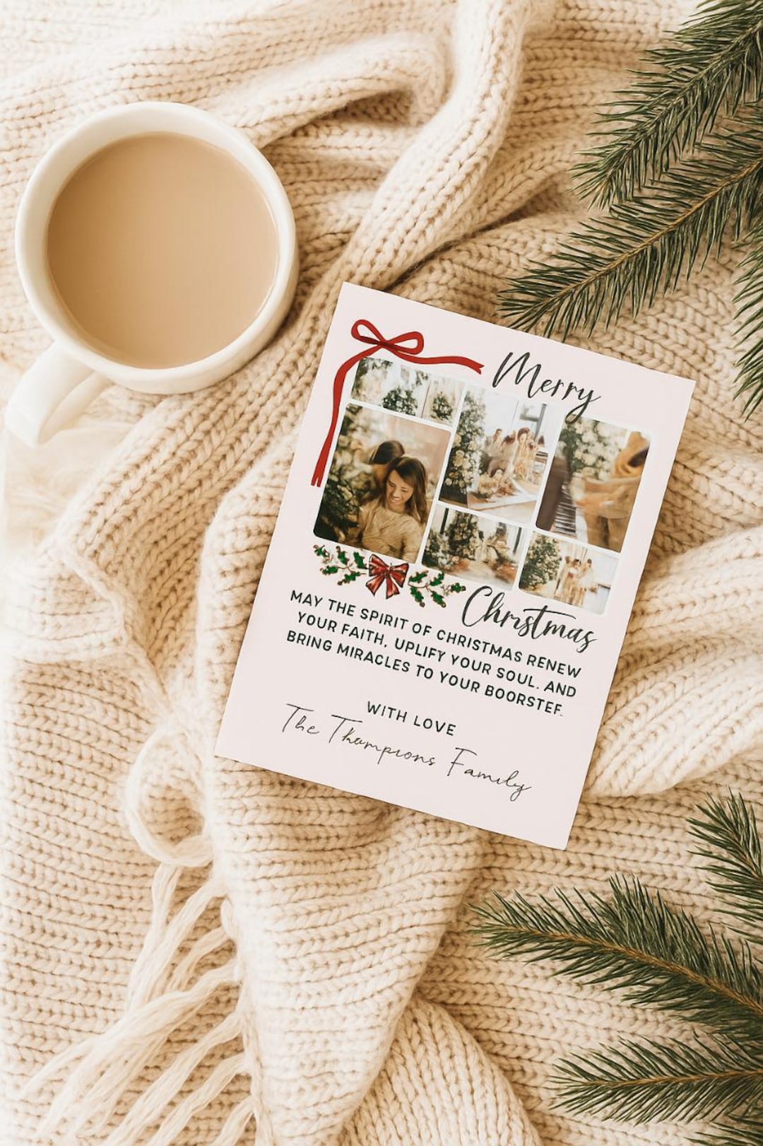 Modern Holiday Photo Card Template Green Stripe Christmas (digital
