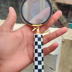 Vintage Brass Magnifying Glass Letter Opener Set – Black & White Checkered Handle – Nautical Desk Decor Office Gift for Him
