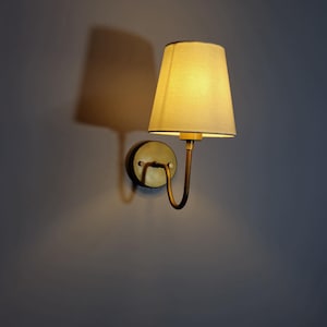Mid Century Handcrafted Brilliance Brass Wall Lamp For Home Decor| Brass Light With Linen Multiple Finishes | Scoop Sconce Bathroom Vanity