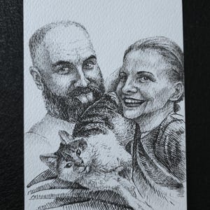 Custom Draw • Owners with Pets Portrait • Ink Illustration • Pensil Pets Portrait • Post Card • Custom Artwork • Custom Drawing • Gift