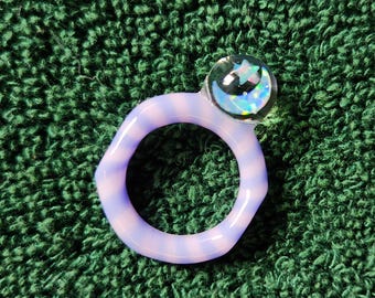 Glass Ring Star & Moon Opals in Marble Pyrex ZU Glass USA transparent color ring or UV Blacklight reactive