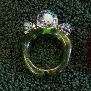 Snow Globe Glass Ring with Opal in Marble Pyrex ZU Glass USA. Clear, transparent color, Glow in the Dark, or UV Blacklight reactive