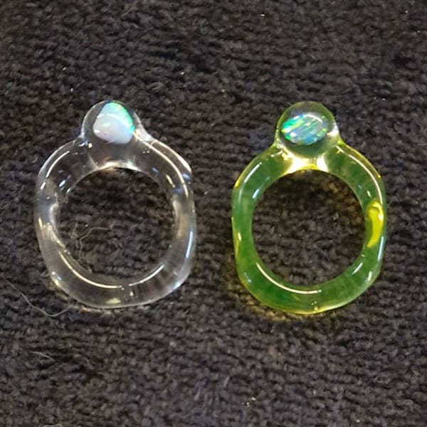 Glass Ring with Opal in Marble Pyrex ZU Glass USA transparent color ring or Glow in the Dark or UV Blacklight reactive