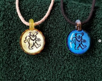 Grateful Dead Dancing Bear like Dichroic Pendant Image Art Piece Necklace
