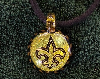 New Orleans Saints or Fleur-De-Lis Mardi Gras Dichroic Pendant Image Art Piece Necklace