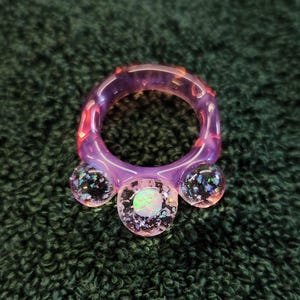 Snow Globe Glass Ring with Opal in Marble Pyrex ZU Glass USA. Clear, transparent color, Glow in the Dark, or UV Blacklight reactive