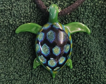 Sea Turtle or Land Turtle Pendant Dichroic Pattern Shell Necklace