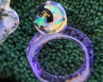 Glass Ring Star & Moon Opals in Marble 42 Color Options Pyrex ZU Glass USA transparent color ring or UV Blacklight reactive