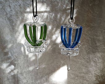 Glass Disc Golf Basket Hanging, ZU Glass, Ornamental ~ Transparent color or clear for chains