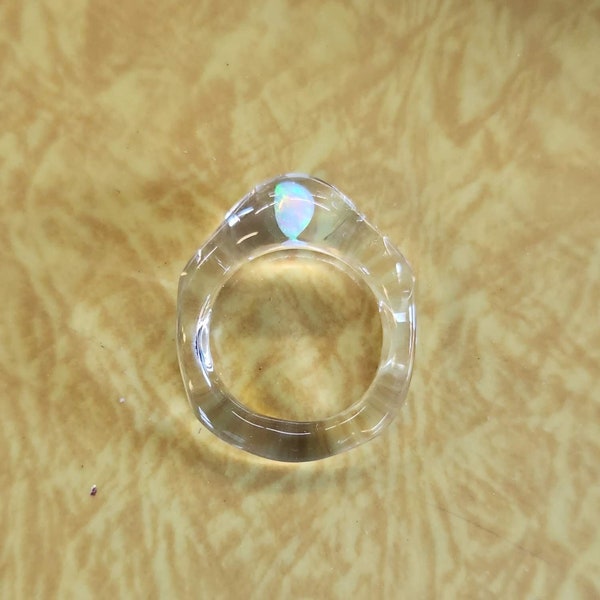Clear Glass Ring with Opal Marble set down in band a bit Pyrex ZU Glass USA