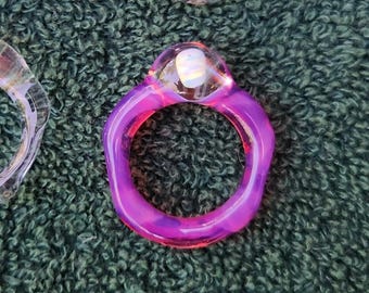 Color Band Glass Ring with Opal Set Down IN Band Marble ZU Glass transparent color ring or UV Blacklight reactive