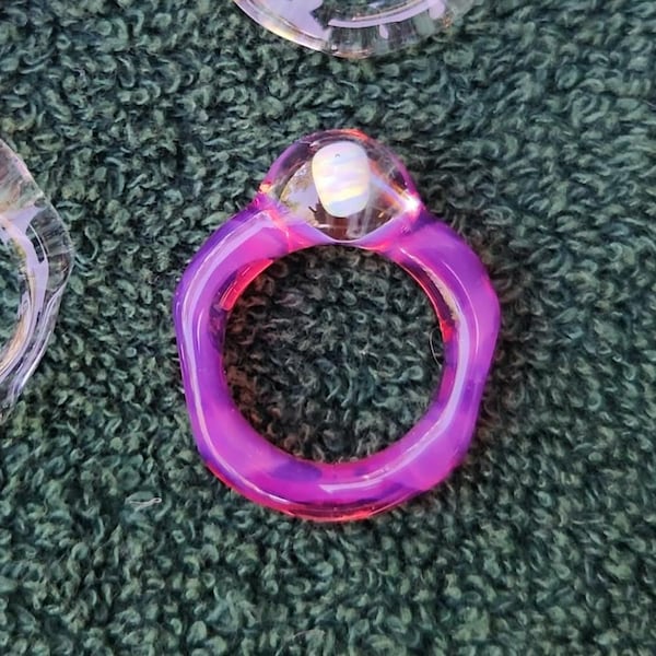 Color Band Glass Ring with Opal Set Down IN Band 40 Color Options Marble ZU Glass transparent color ring or UV Blacklight reactive