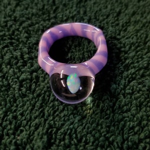 Glass Ring Color Twist with Opal in Marble Pyrex ZU Glass Oregon USA