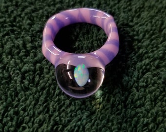 Glass Ring Color Twist with Opal in Marble Pyrex ZU Glass Oregon USA