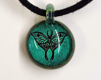 Luna Moth Dichroic Image Pendant Necklace Lunar Butterfly