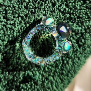 Opal Flake Band Glass Ring with 3 Opals in Marbles Pyrex ZU Glass USA