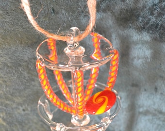 Glass Disc Golf Basket Hanging ~you can customize your colors~ ZU Glass Ornament