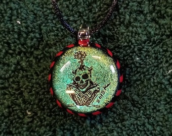 Skullboy art by Emek Crouching Skeleton with Flower out of Head Pendant Or send message to special order a pipe ~Color Frame Skull~ Ornament