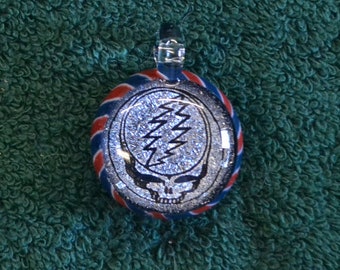 Skull and Bolt Steal Ur Face like Dichroic Pendant Image Art Piece Necklace Skull Line Style you pick the colors