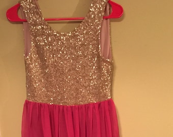Vintage Gold Sequined & Pink Maxi Dress Sz Med 1970s
