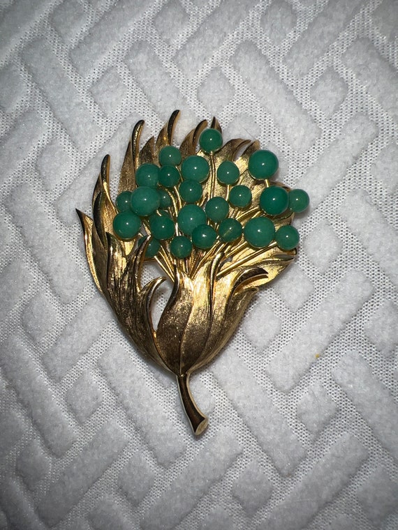 Vintage Jade and Goldtone Bouquet Brooch