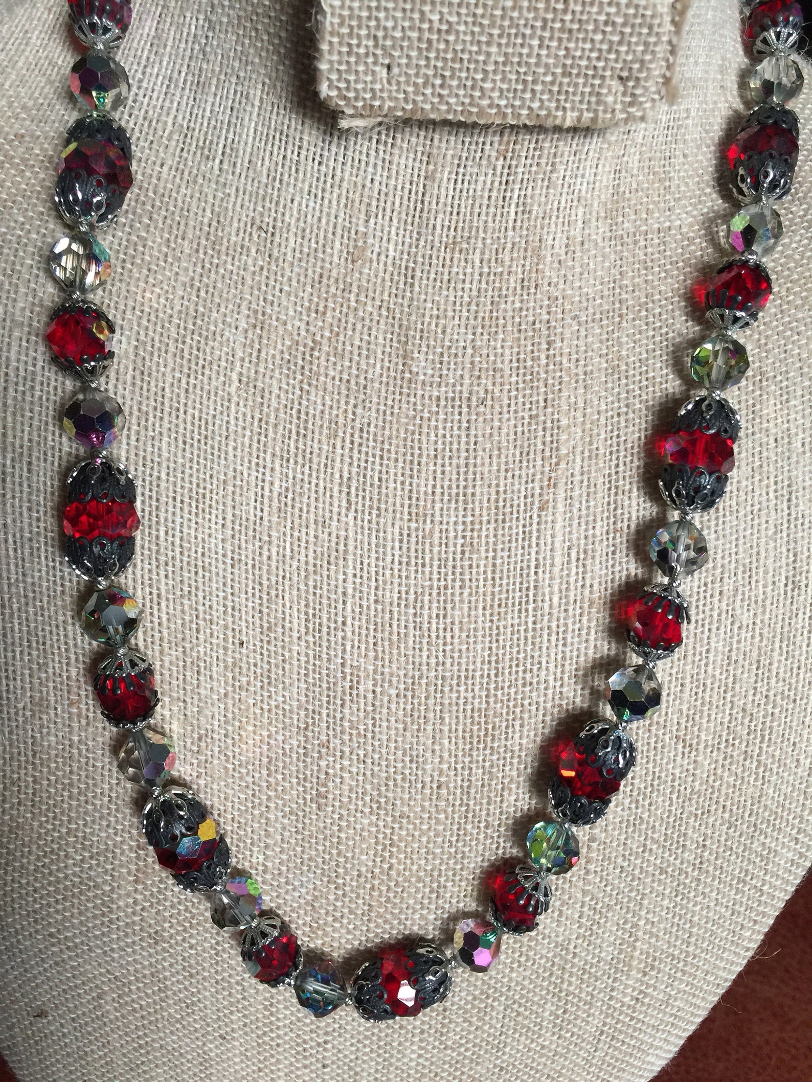 Vintage Vendome Red & AB Crystal Necklace - Etsy