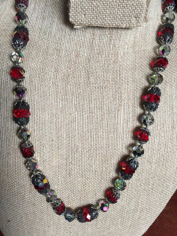 Vintage Vendome Red & AB Crystal Necklace - image 2