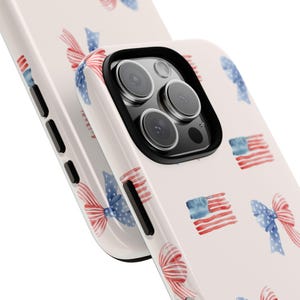 Patriotic Phone Case, Fourth of July Gift, Americana Style, Durable iPhone Cover, Red White Blue Bow Design