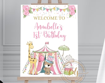 Editable Pastel Circus Birthday Party Welcome Sign, Poster Size, digital, printable