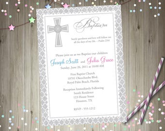 twins baptism invite etsy