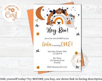 Editable Boho Halloween Birthday Invitation, Invite, digital, printable,