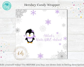 Penguin Candy Wrapper, digital, printable, editable