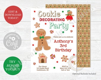 Editable Gingerbread Cookie Party Invitation Digital, Printable, Paperless post