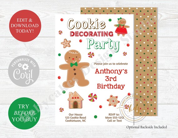 Editable Gingerbread Cookie Party Invitation Digital, Printable Il_570xn
