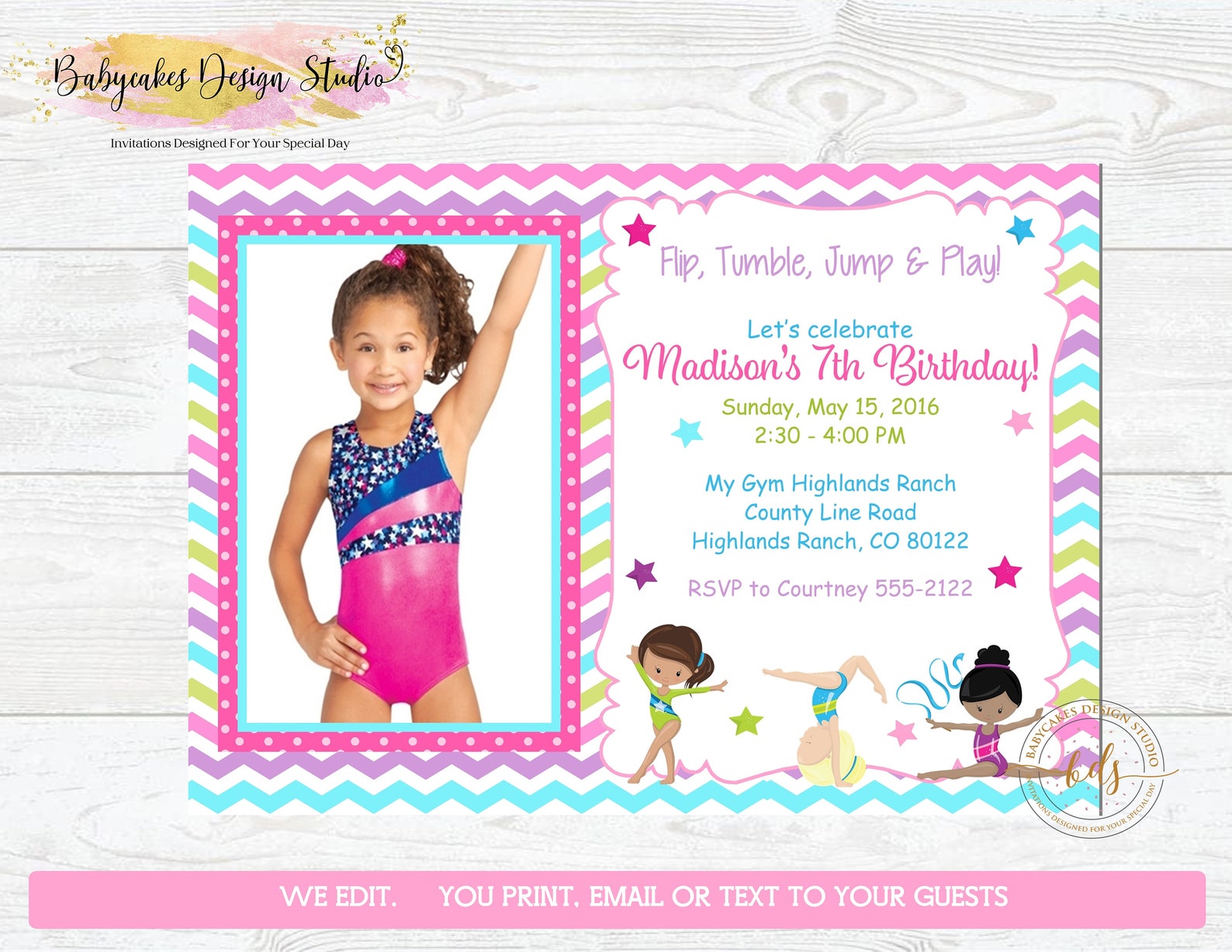 Gymnastics Birthday Invitation Invite With Photo Printable Etsy