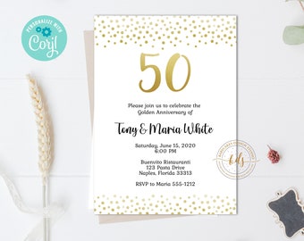 Editable Golden 50th Anniversary Invitation (Digital)