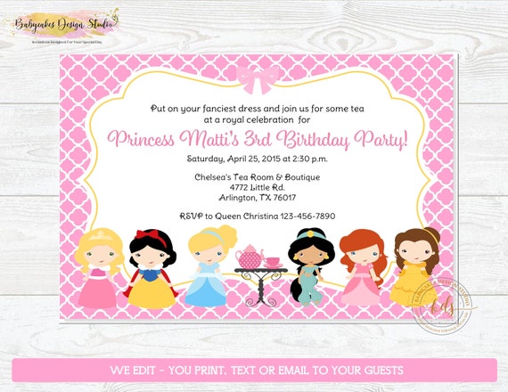 Princess Tea Party Birthday Invitation, invite, digital, printable Il_570xn