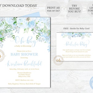 Editable Boy Floral Baby in Bloom Shower Invitation, Baby Sprinkle, Invite, Digital File, Printable