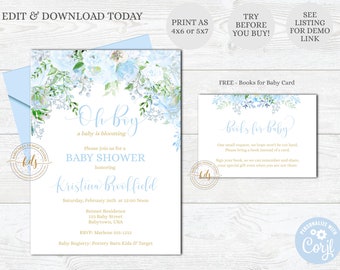 Editable Boy Floral Baby in Bloom Shower Invitation, Baby Sprinkle, Invite, Digital File, Printable