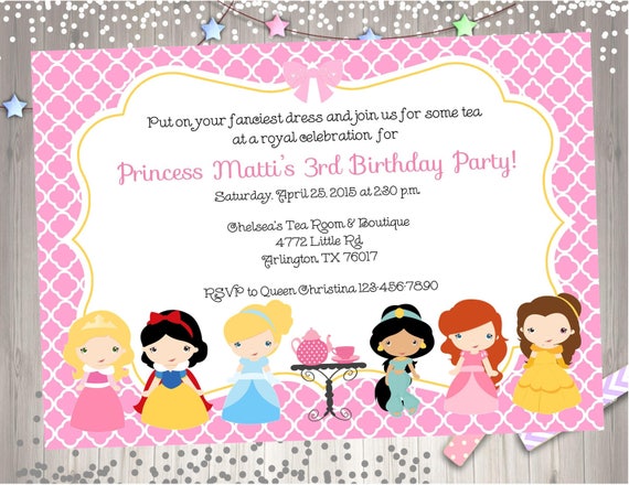 Princess Tea Party Invitation invite CHOOSE Your princess | Etsy