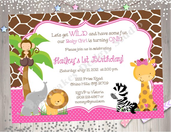 Wild One Safari birthday invitation, invite, 1st birthday, jungle animals Il_570xn