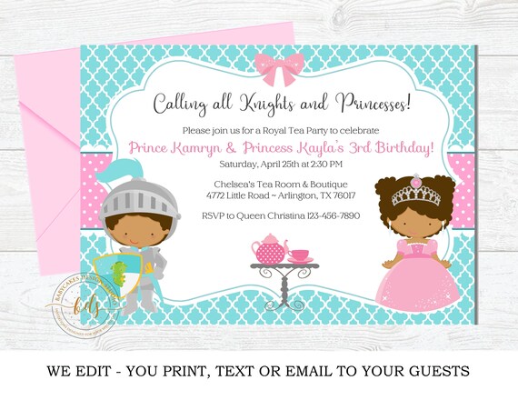 Invitation Danniversaire De The De Chevalier Et De Princesse Etsy France