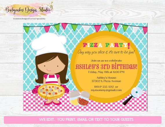 Pizza Making Birthday Party Invitation, Invite, Printable, Digital, CHOOSE YOUR GIRL Il_570xn