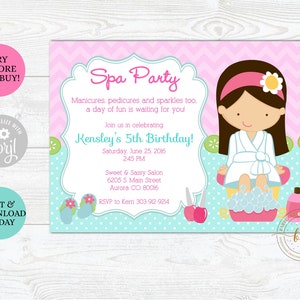 Editable Spa Party Invitation, Spa Birthday Party Invite, Printable, Digital